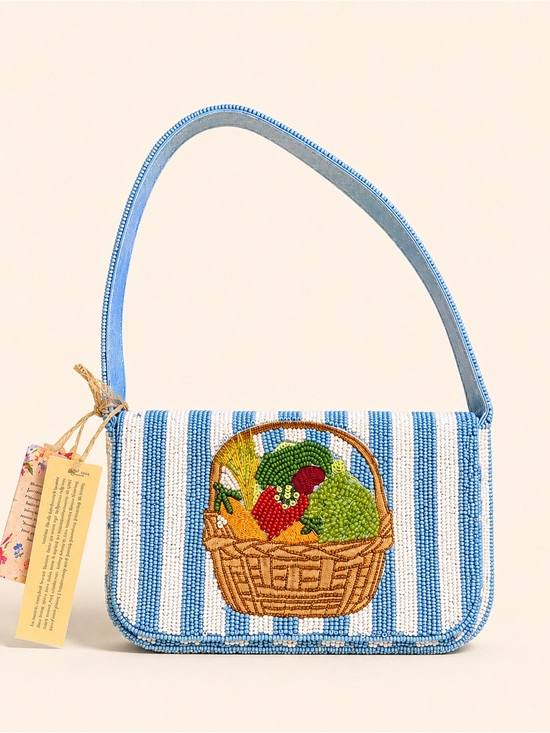 T.J.Maxx Handbags - Beaded Farmers Market Vegetable Basket Shoulder Bag Blue White NWT